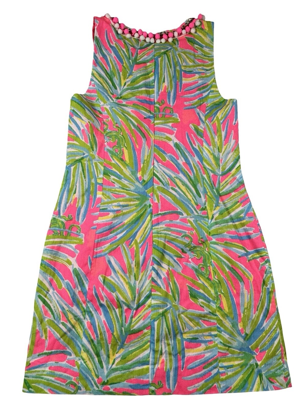 NWOT Lilly Pulitzer Mila Shift Dress Tiki Pink Royal Lime Pom Pom Sequins Size 6 - Picture 8 of 14